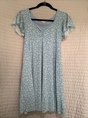See You Monday Light Blue Floral Midi Dress with Flutter Sleeves